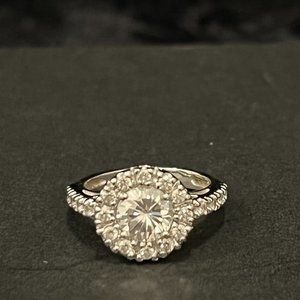 Nadri Cubic Zirconia with Halo of Rhinestones Sterling Silver Ring *New